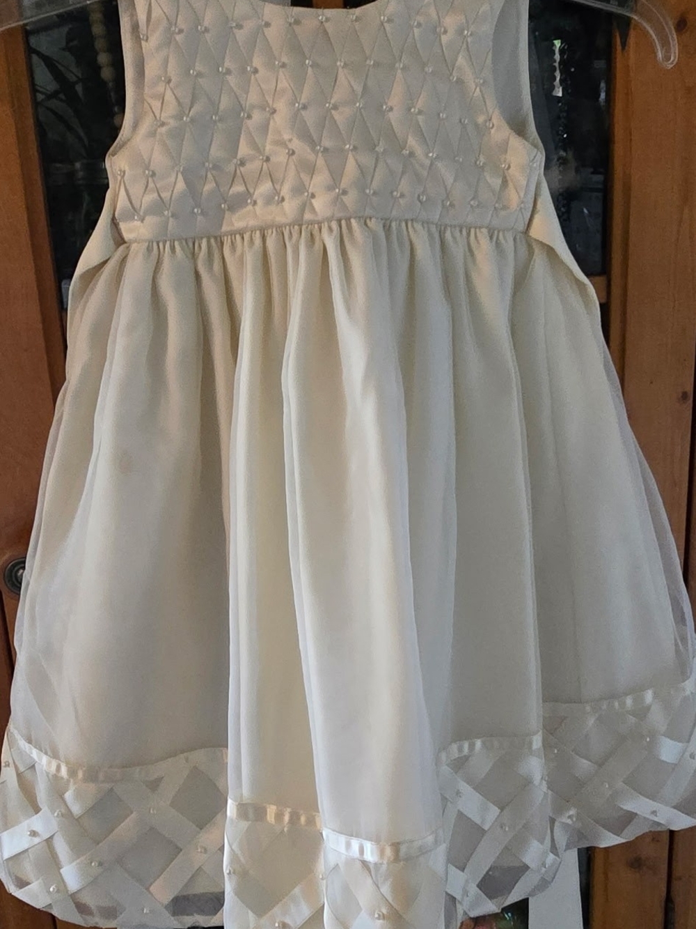 American Princess Cream Quilted Pearl Bodice Formal Toddler Dress